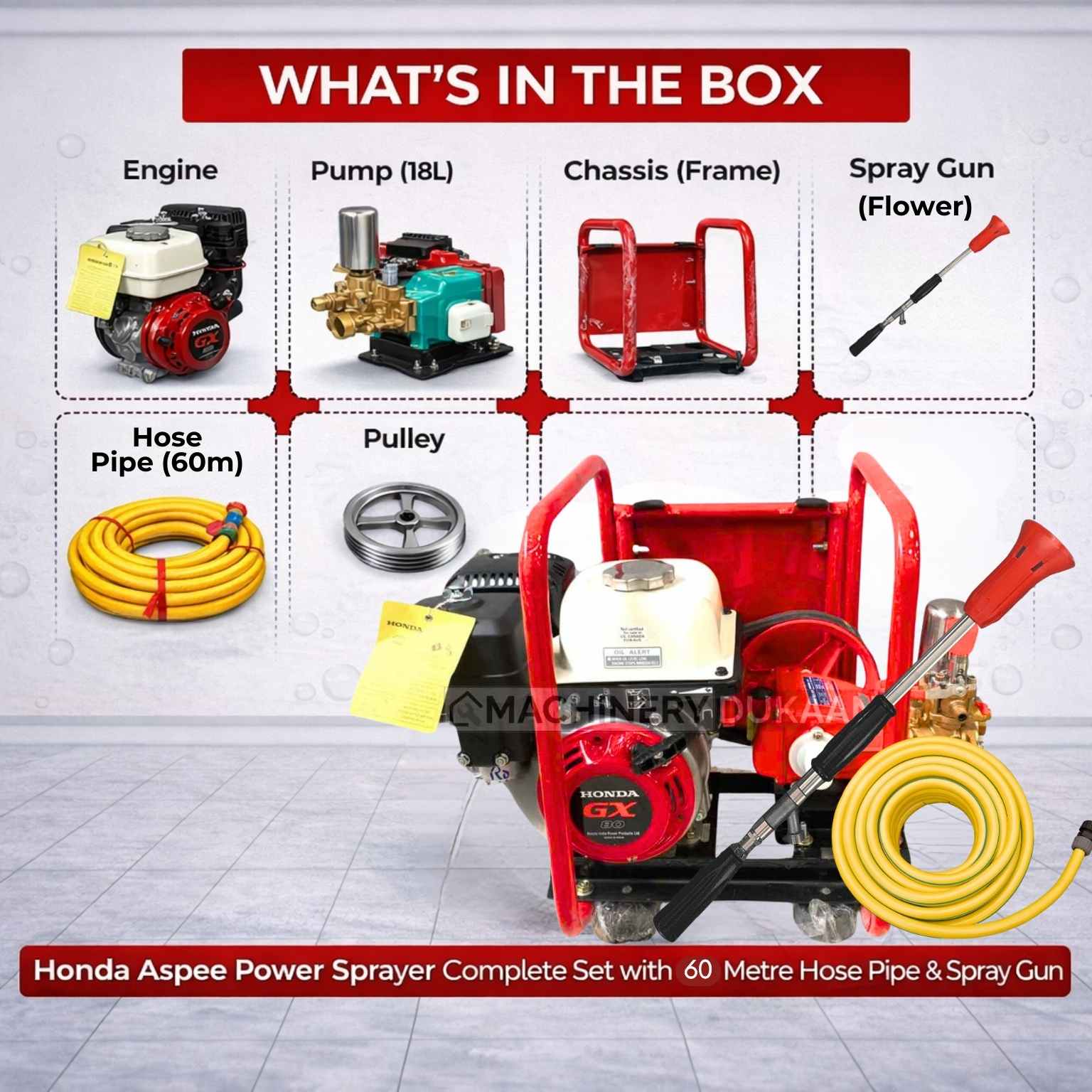 Honda Aspee Power Sprayer Complete set with 60 Metre Hose pipe and Spray gun